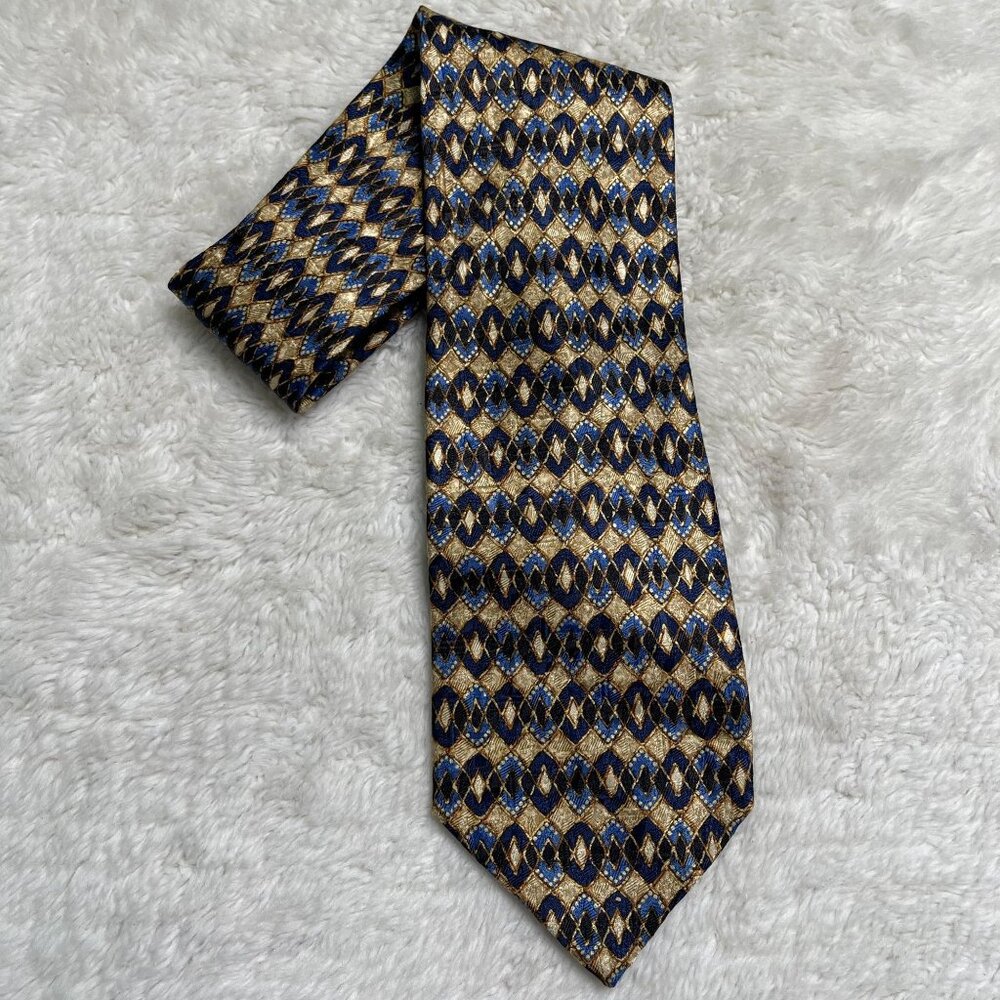 Ermenegildo Zegna Men's Tan Blue Diamond 100% Silk Print Tie One Size